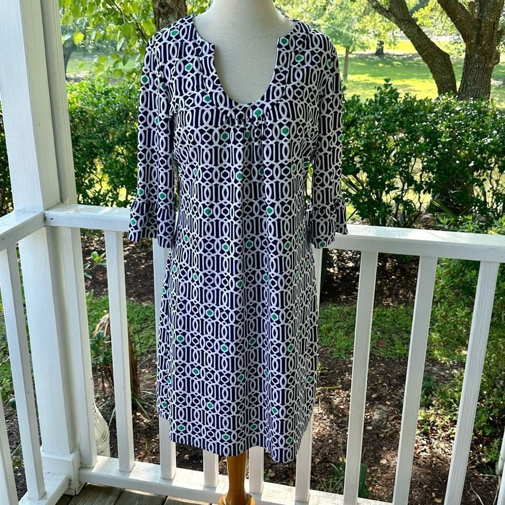 Jude Connally Navy White Geometric Shift Dress Size M Catalina Cloth Resortwear